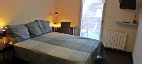 2 person room, bed 160 X 200 cm, door to terrace, desk, heating, television